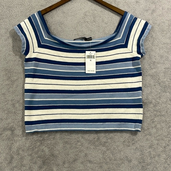 NEW Lauren Ralph Lauren Womens XL Striped Off-The-Should Multi color Crop Top - Picture 2 of 8